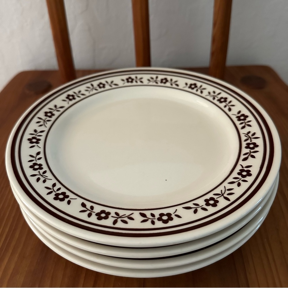 Set of 4 Vintage Homer Laughlin Plates Brown Floral Trim Retro